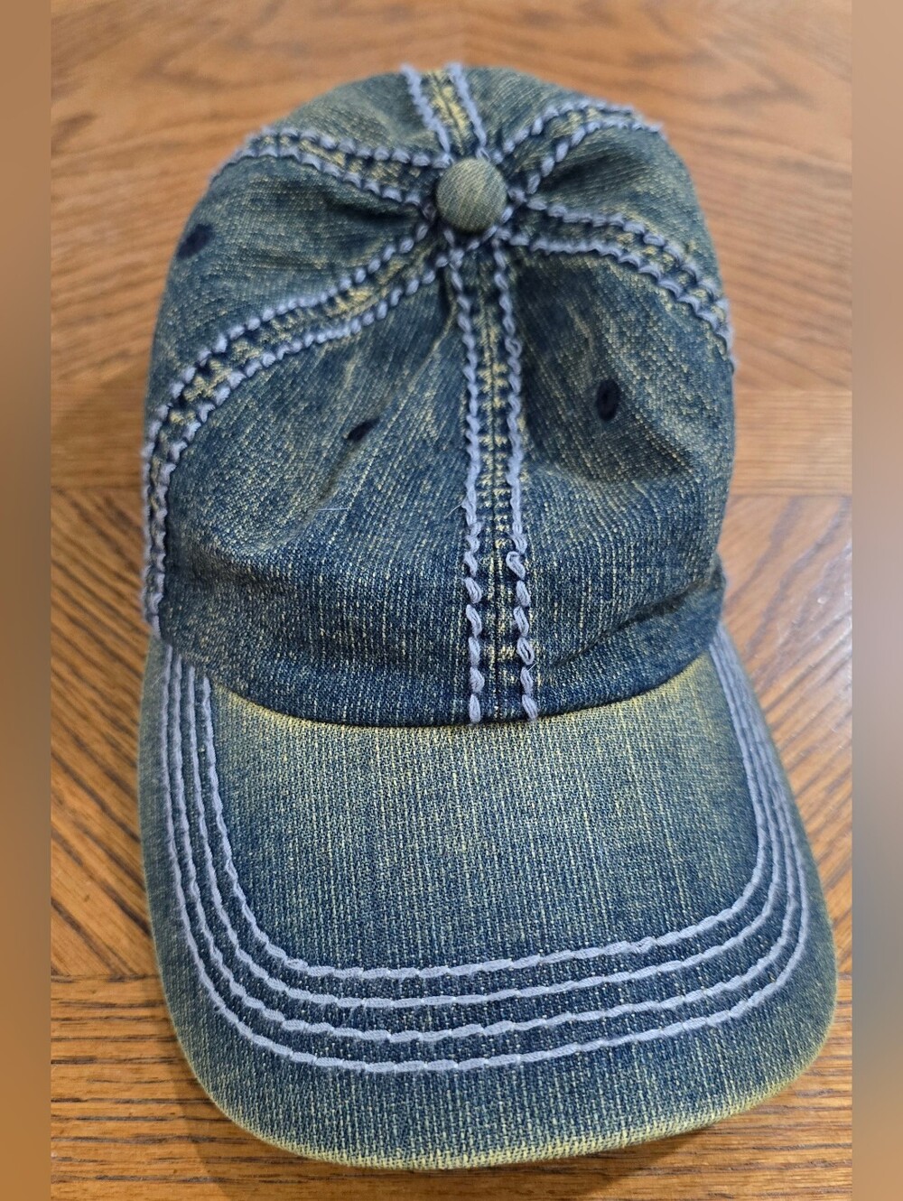 NWOT Olive & Pique Womens Distressed Washed Denim Baseball Cap - Greenish Blue